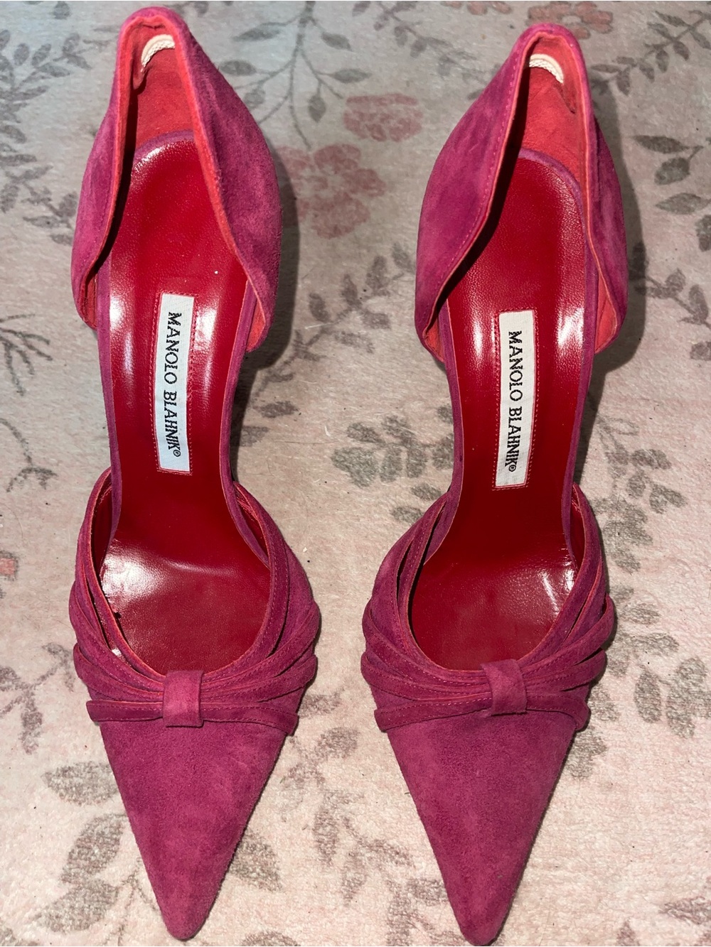 Manolo Blahnik Tayler Suede D'Orsay Pumps Berry Fuchsia Pink 38.5 / US W 8.5